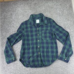 Subdued Long Sleeve Button Up Plaid Shirt Green Blue Womens L